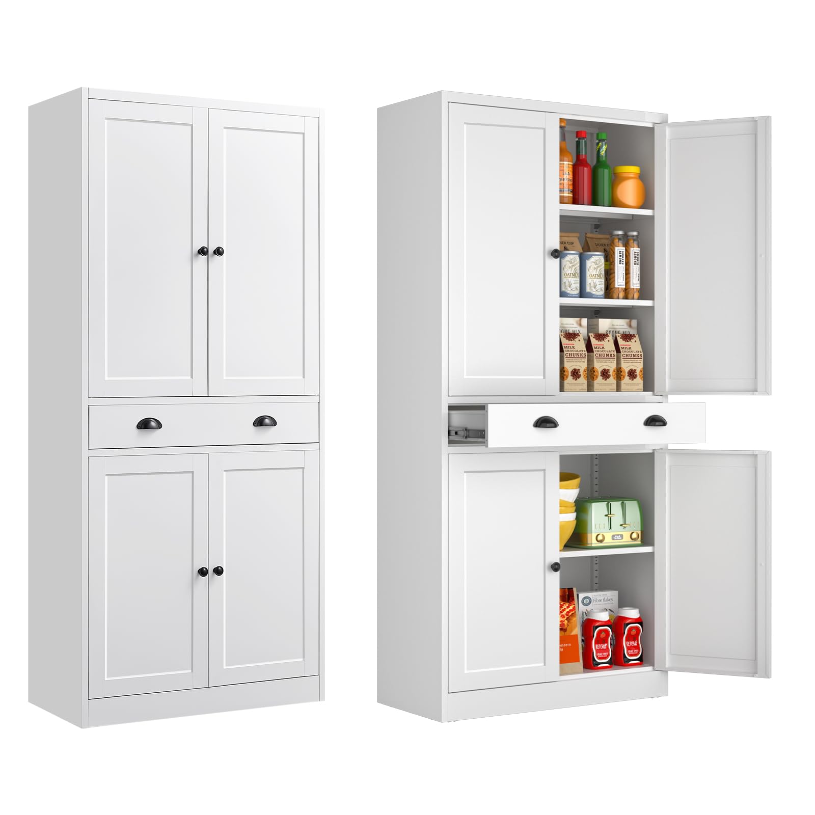 Polup Metal Kitchen Pantry Cabinet, 71'' Tall Food Pantry Storage Cabinet with Doors and Shelves, White Freestanding Cupboard for Dining Room, Living Room - Assemble Required