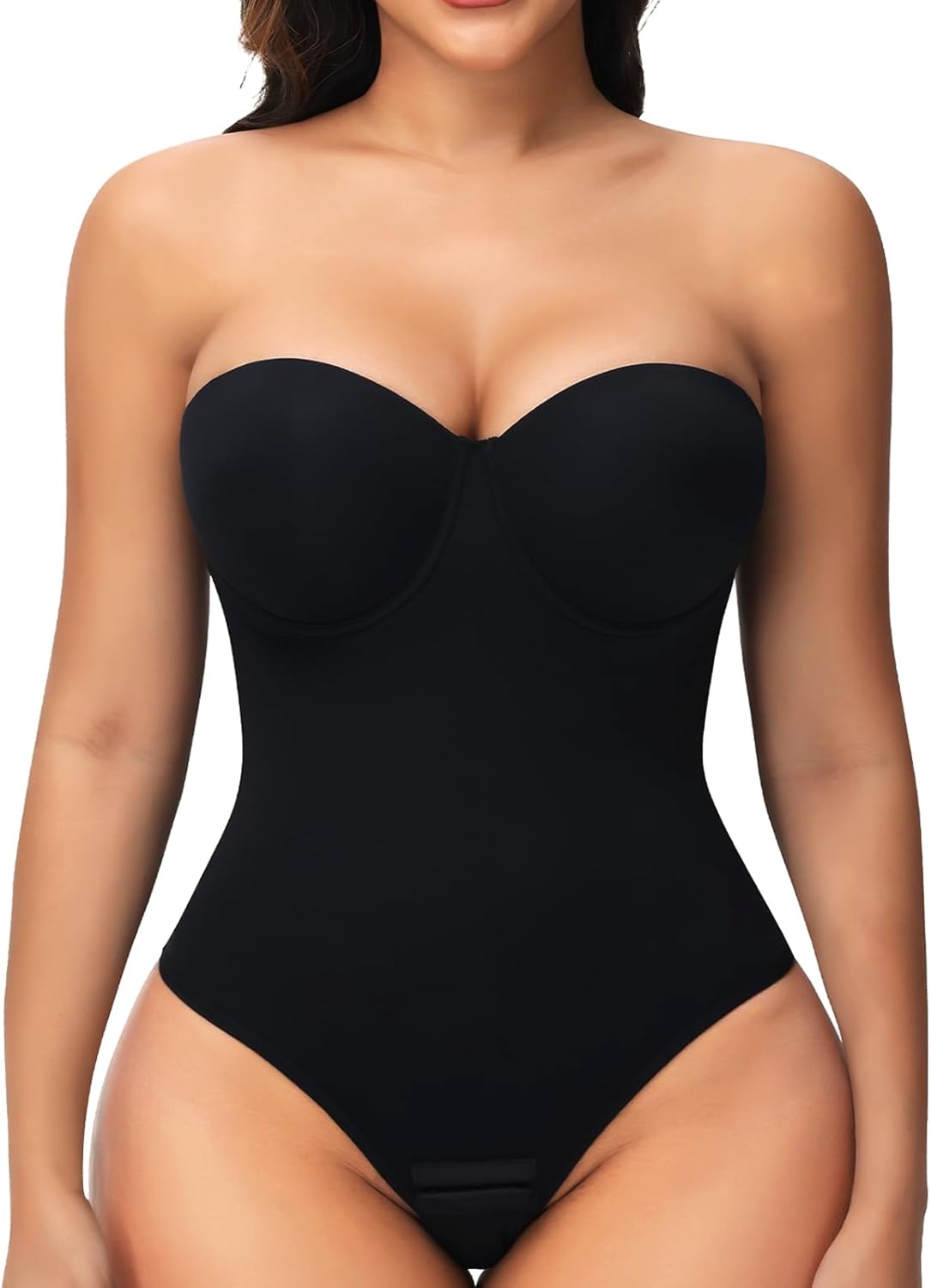 JOYSHAPER Strapless Shapewear Bodysuit for Women Tummy Control Low Back Body Shaper Thong Body Suits Tops with Built-in Bra