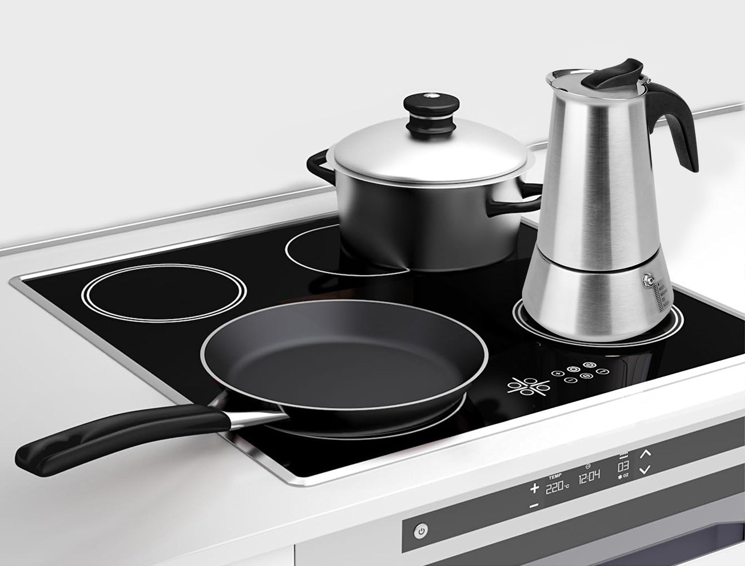 Cafetera acero inoxidable inducción 12 Tazas 600ML Cafetera para expresso Apta para todo tipo de cocinas Cafeteras Vitrocerámica, Inducción, Gas