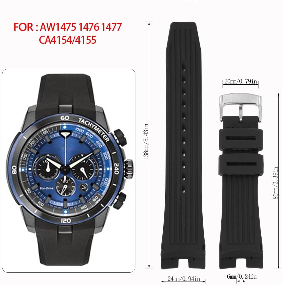 24mm Rubber Strap Compatible With Citizen Ecosphere AW1475 AW1476 AW1477 AW1479 AW1505 CA4154 CA4155 CA4156 Watch Band Replacement Silicone Wirstband Men Women Bracelet