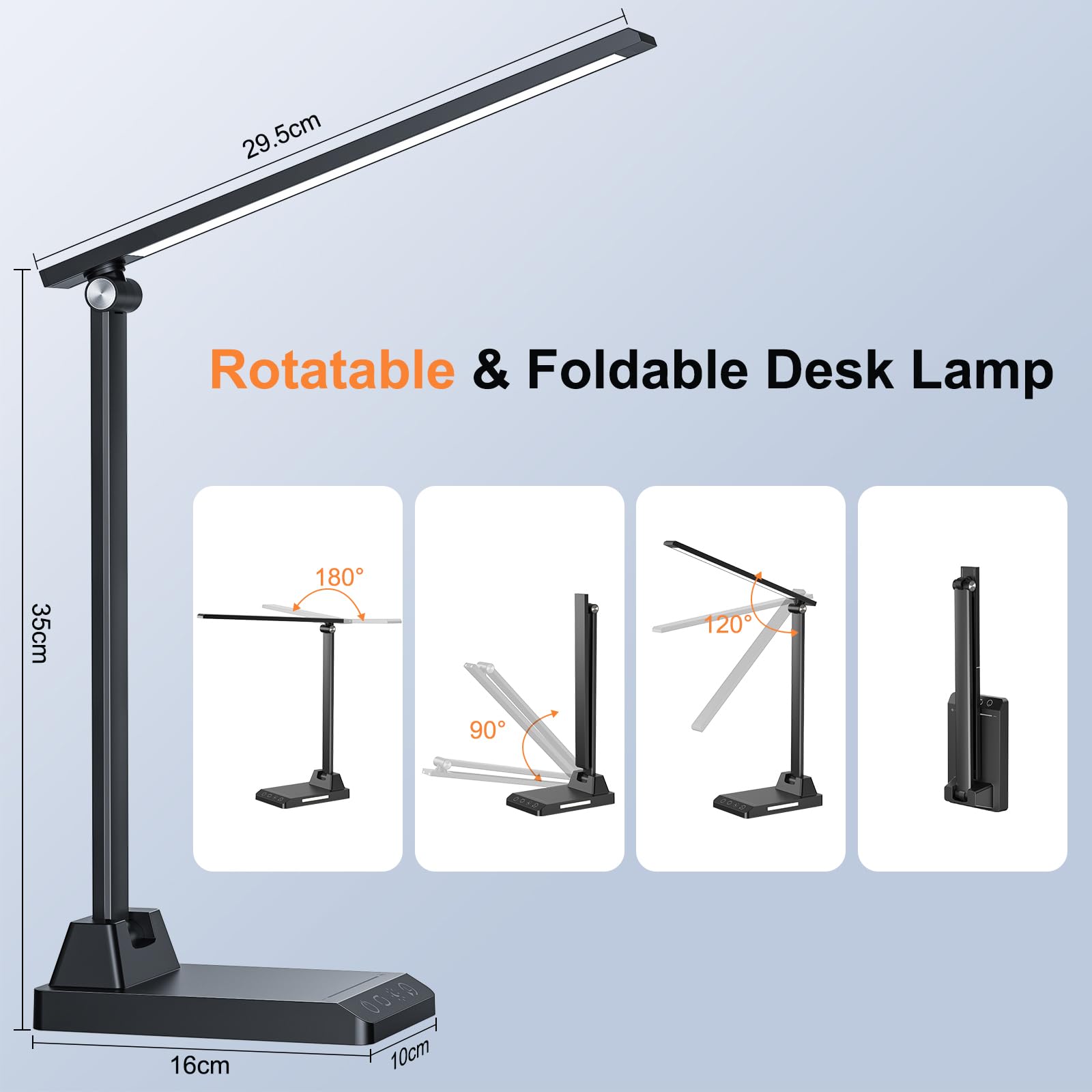 Lámpara Escritorio, Flexo Led Escritorio, 5 Modos,10 Niveles de Brillo Lámpara Escritorio LED, Temporizador de 30/60min Lampara Escritorio Led, Función de Memoria Flexo Escritorio, Negro