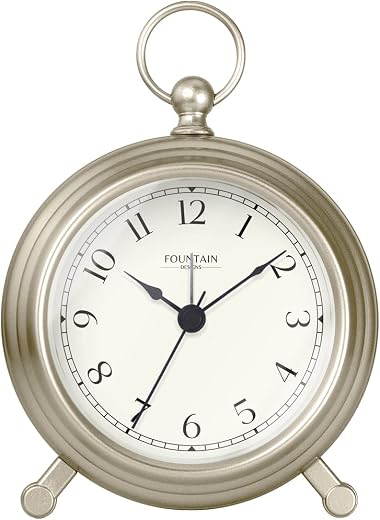 Jensen Pocket Watch Analog Alarm Clock for Bedroom,Silent Non Ticking,Desk & Shelf Mantel Clock for Living Room Decor,Morning Silver, 5.4(H) x 4.5(W)