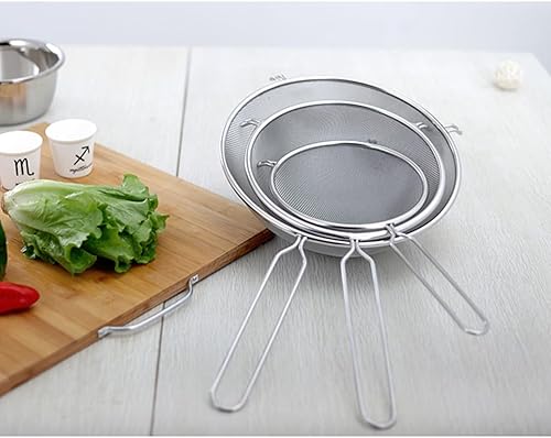 Miniatura 6 de Lurrose Colador de malla de acero inoxidable, colador de malla fina con asa, coladores de cocina, malla de acero inoxidable, colador de tamiz de