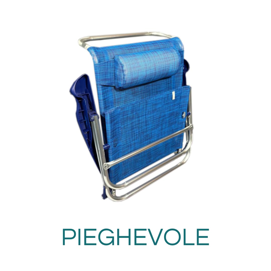 PALUPLUS Spiaggina Pieghevole con Braccioli, Misura 55x46x80 cm, Struttura Alluminio, Reclinabile in 7 Posizioni, Cuscino Poggiatesta, Sedia per Spiaggia, Piscina, Portata 100Kg -1771F (Blu)