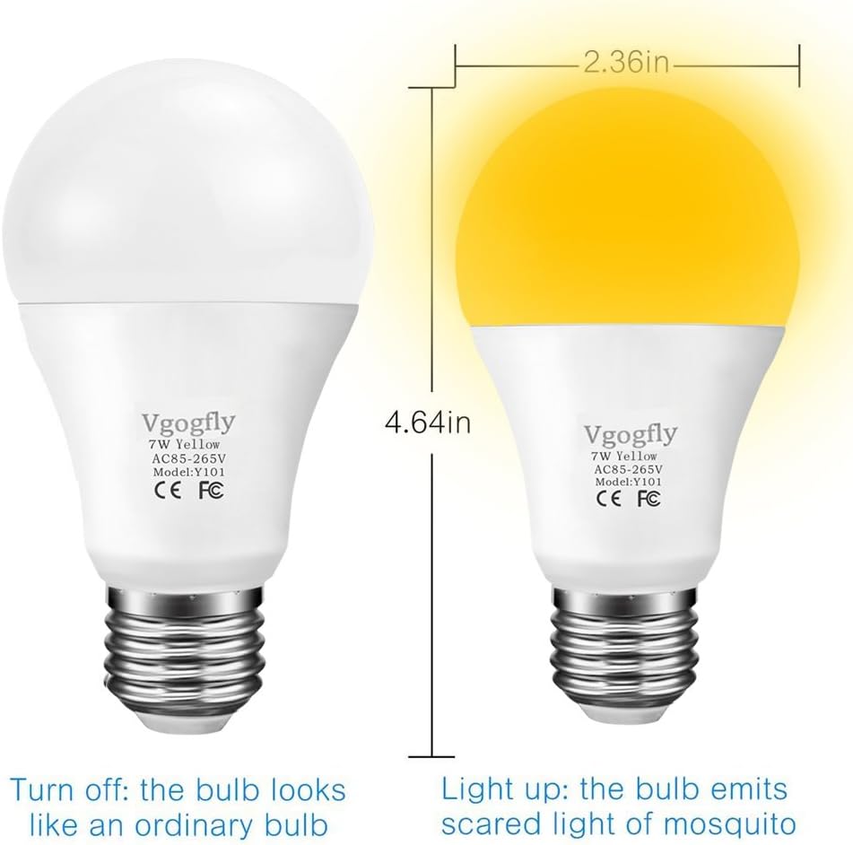 Dusk to Dawn Bug Light Bulb- Amber Yellow Bulbs 6W A19 Outdoor Porch Lights Security Smart Sensor Lighting 2000K 40W Auto on/Off Bugs Free E26 500 Lumens (3 Pack)