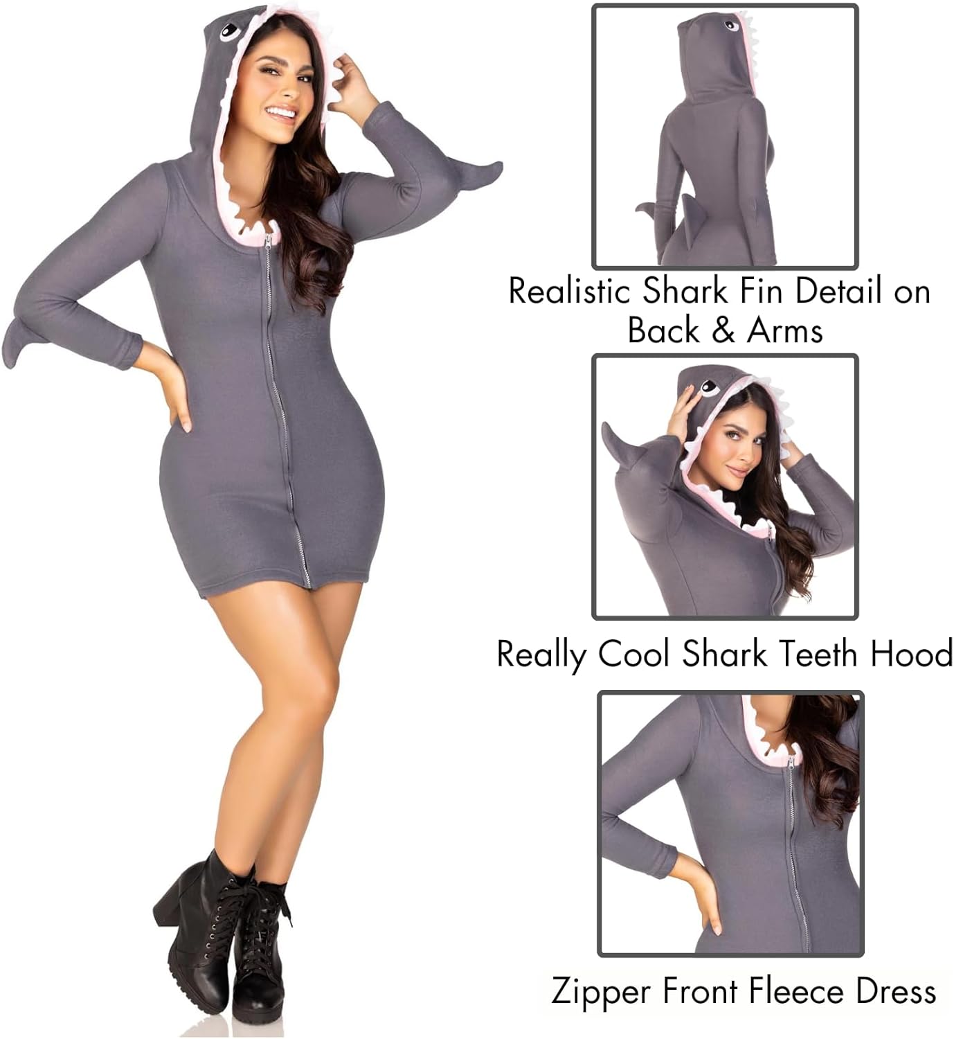 Leg Avenue Womens Cozy Shark Costume With Shark Fin Detail and Teeth Hood