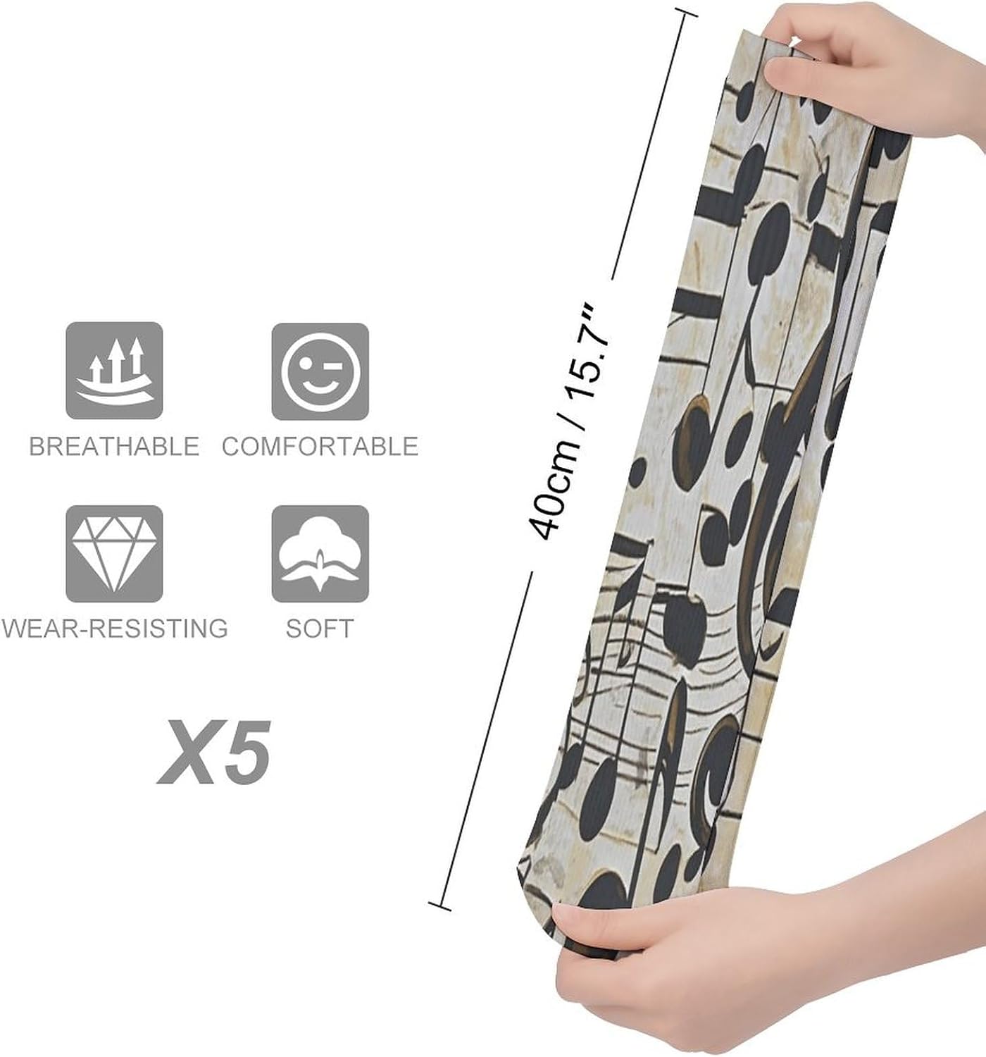Music Notes Knee High Socks Cozy Knee High Socks Soft Mid-Length Sock for All Seasons Daily Wear Adult