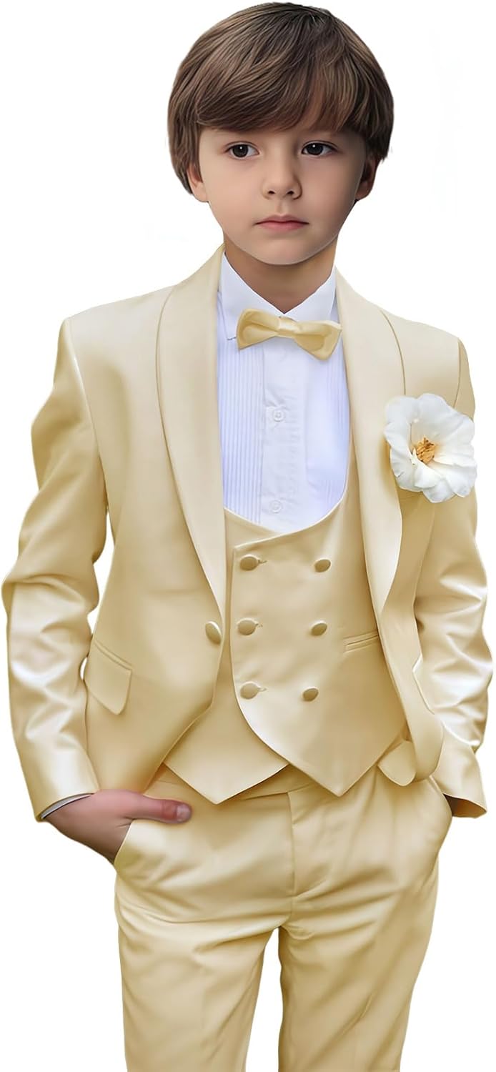 Three Piece Boys Tuxedo Suit for Wedding Outfit Kids Tuxedo Suit for Teenage Boys Toddler Suit Jacket 3-16 Years