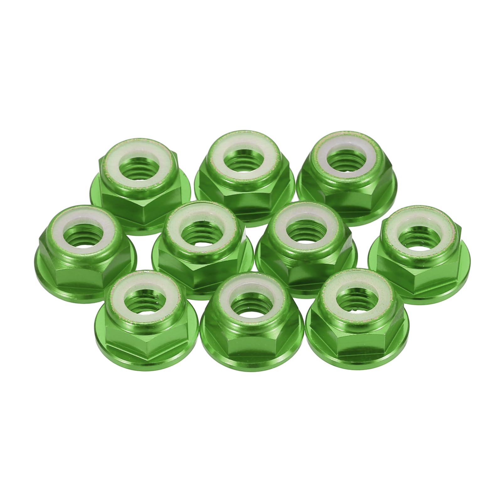 sourcing map 8 Pcs M6 Pitch 1mm Aluminum Alloy Lock Nuts Flanged Hex Nuts Nylon Locking Serrated for RC Drone Quadcopter Motor Prop Adapter FPV Parts Fasteners, Green — image 1