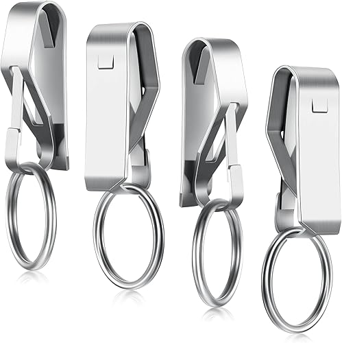 Moxweyeni 4 piezas de clip de llave para cinturón, llavero de metal de seguridad, anillo de clip para hombres, suministros de oficina en casa