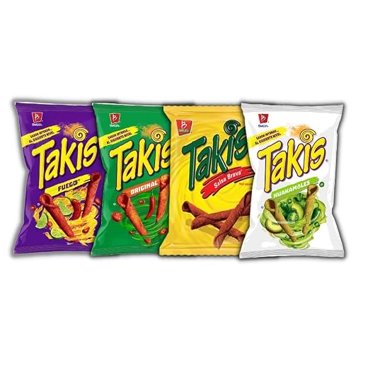 Barcel Takis Chips Variety Flavor Pack (Takis Mexico Imported) - Takis Original, Takis Fuego, Takis Salsa Brava, Takis Huakamoles - Box of 4 Bags (Net. 70g each)