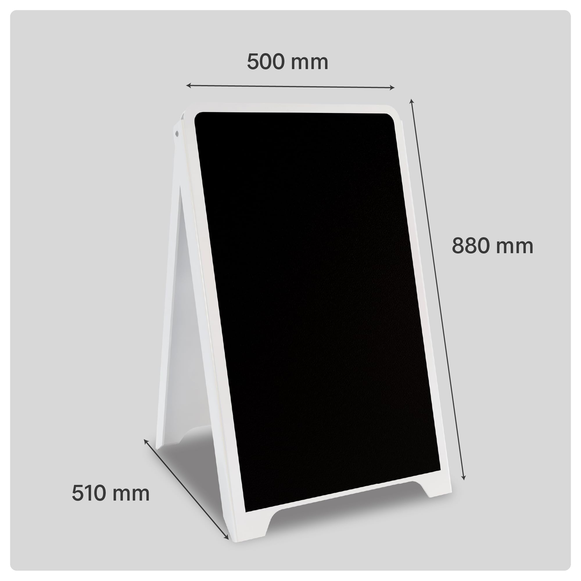 Caballete Publicitario de Plástico Con Pizarra | Medidas 480x815 mm | Expositor Doble Cara para Carteles | Caballete de Acera Económico para Anuncios y Promociones
