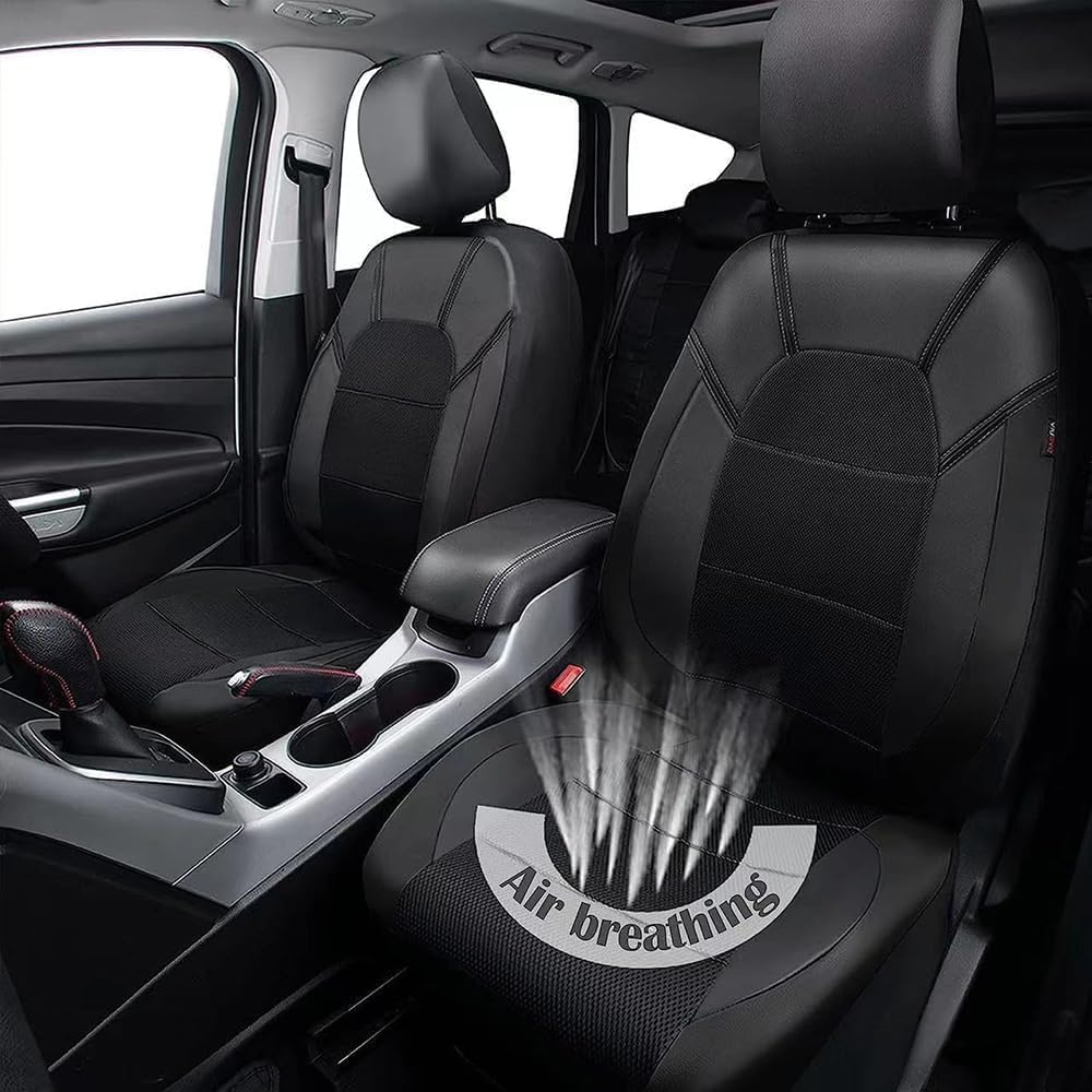 Housses de Siège Voiture pour Hyundai Kona Hybrid Electric SUV 2018-2026 | Ensemble Complet de Housses Siege Auto en Cuir PU Imperméable Antidérapant,Black