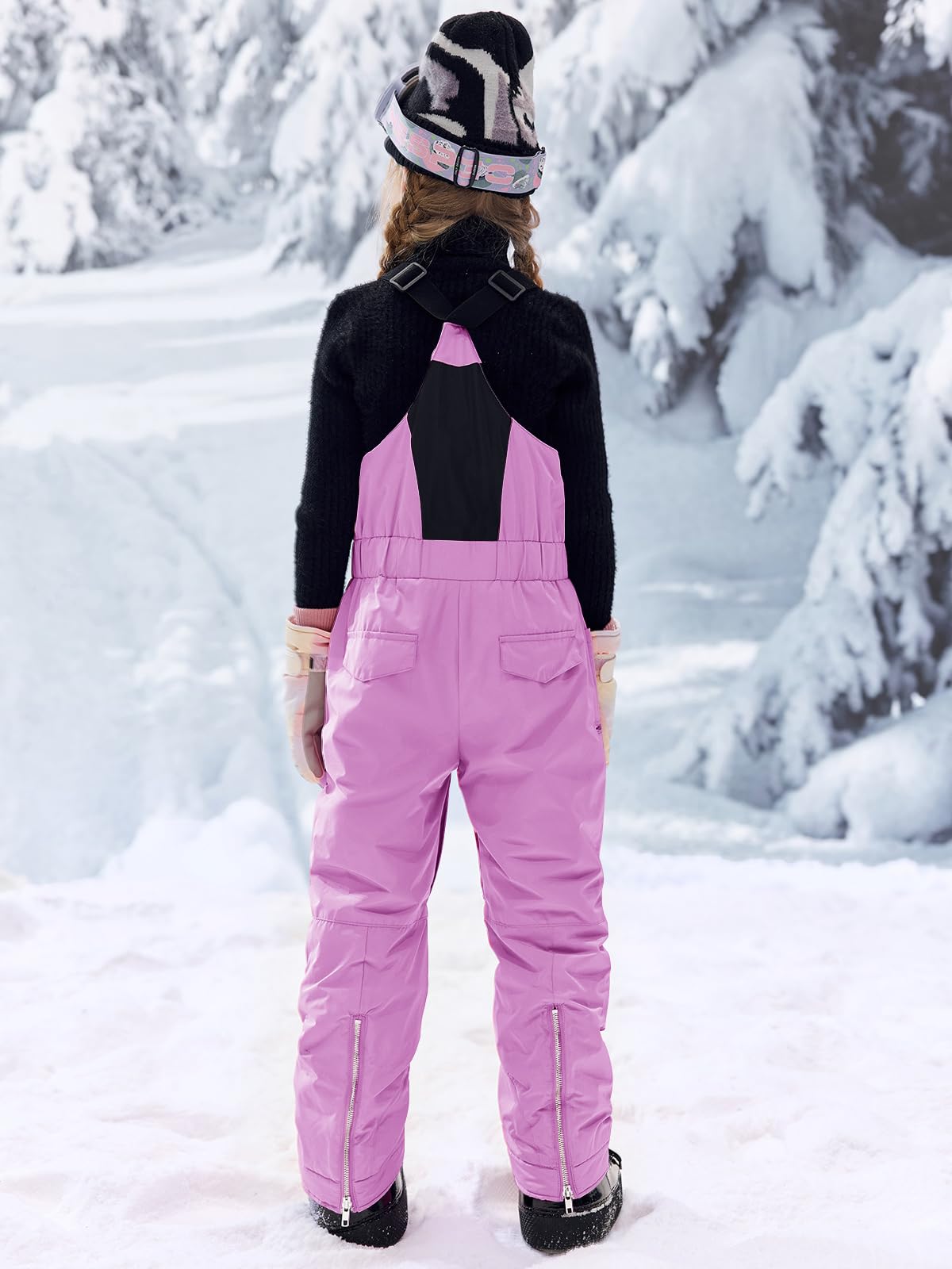 Haloumoning Bavaglini da neve per bambini, pantaloni da sci impermeabili isolati, tuta da snowboard 5-14 anni
