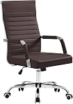 Furmax Ribbed Office Desk Chair Mid-Back PU Leather Executive Conference Task Chair Adjustable Swivel Chair with Arms (Black)