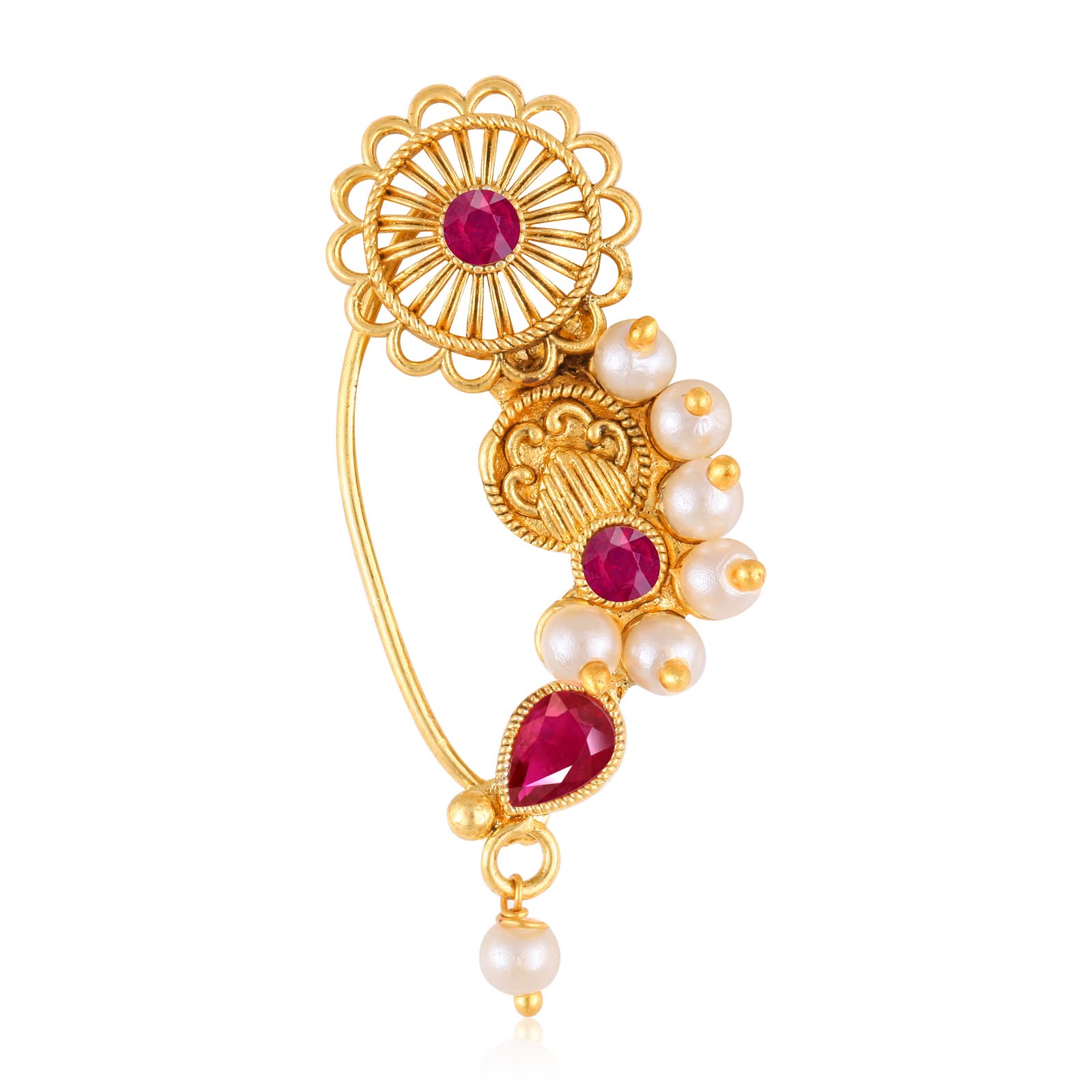 Vighnaharta Gold Plated with Pearl Alloy and Artificial Red stone Non Piercing Maharashtrian Nath Nathiya./ Nose Pin valentine day gift valentineday gift for her gift for him gift for women gift for women {VFJ1140NTH-Press-Red }-image-32