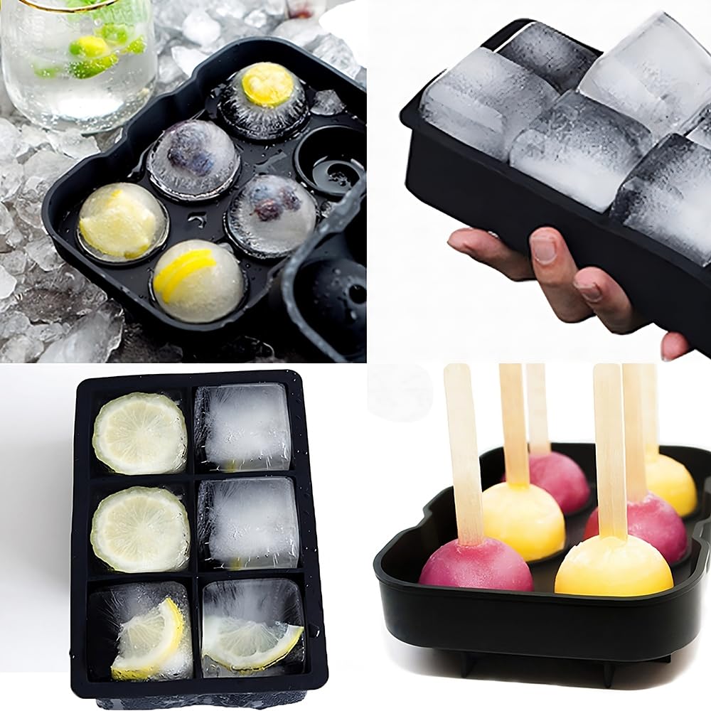 Eiswürfelformen, 2 Stück, große Eiswürfelformen, große Eiswürfel leicht zu entfernen, große Eiswürfelform für Gefrierschrank, 6 Gitter große Eiswürfelform für Cocktail und Whiskey, große Eiswürfelform
