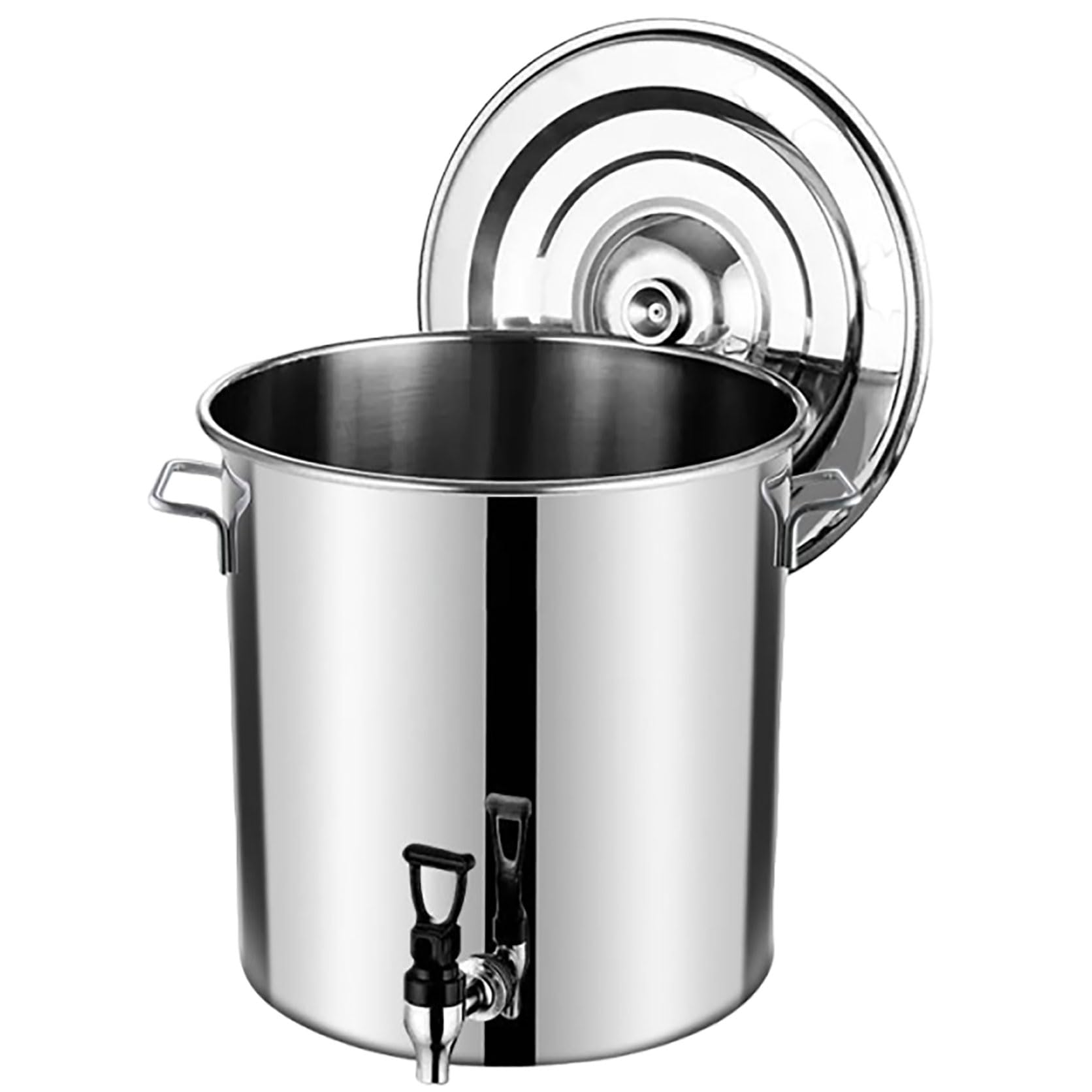 20L Stainless Steel Soup Pot with Lid & Tap Round Cooking Pot with Soft-Touch Handles Thickened Large Capacity Container for Wine Oil Milk & Liquid Transport
