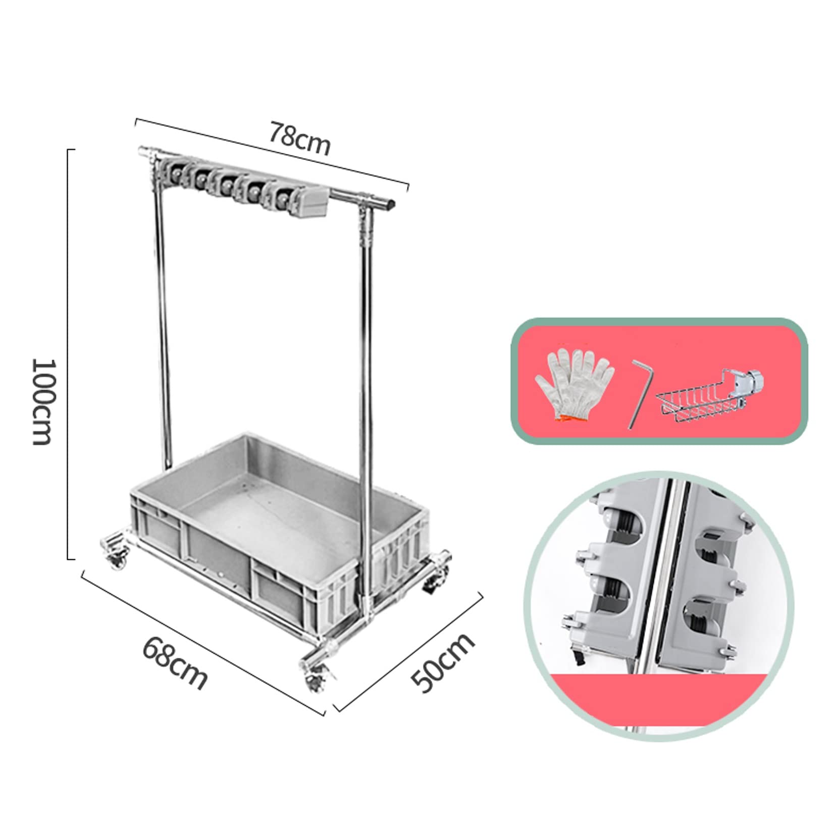 Soporte Móvil Para Escobas Y Fregonas. Coloca Fregonas Húmedas. Estante De Herramientas De Limpieza De Pie De Acero Inoxidable. Rotación De 360°. Polea Universal Silencio,Gray-10 tow 12 hooks