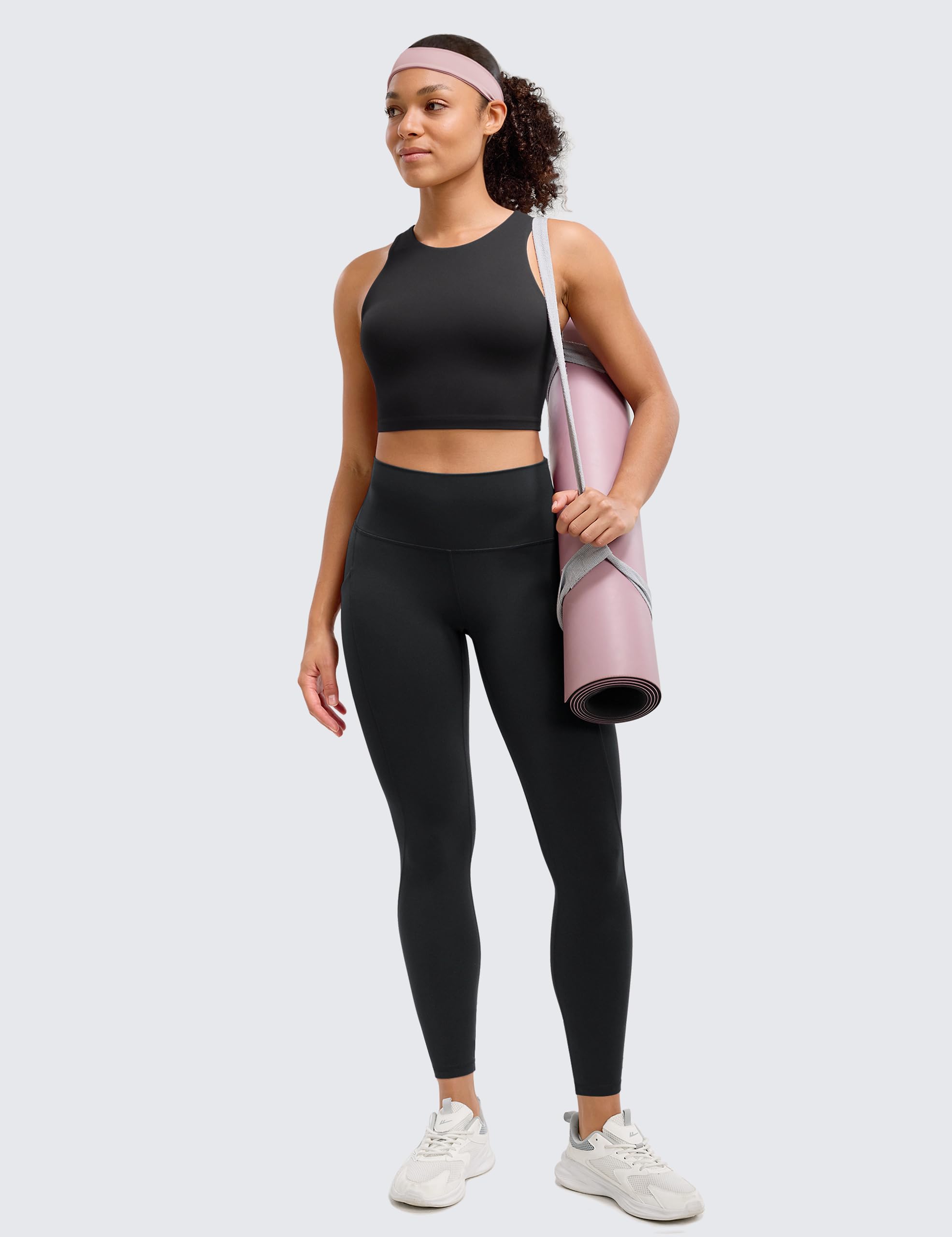 BAYDI Clouduxi - Mallas deportivas para mujer, 64 cm, cintura alta, opacas, pantalones de yoga, pantalones largos con bolsillos