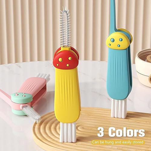 Miniatura 4 de Cepillo de limpieza para tapas de vasos y tazas, diseño multifuncional 3 en 1, portátil, para hendiduras, para espacios reducidos (C, amarillo)