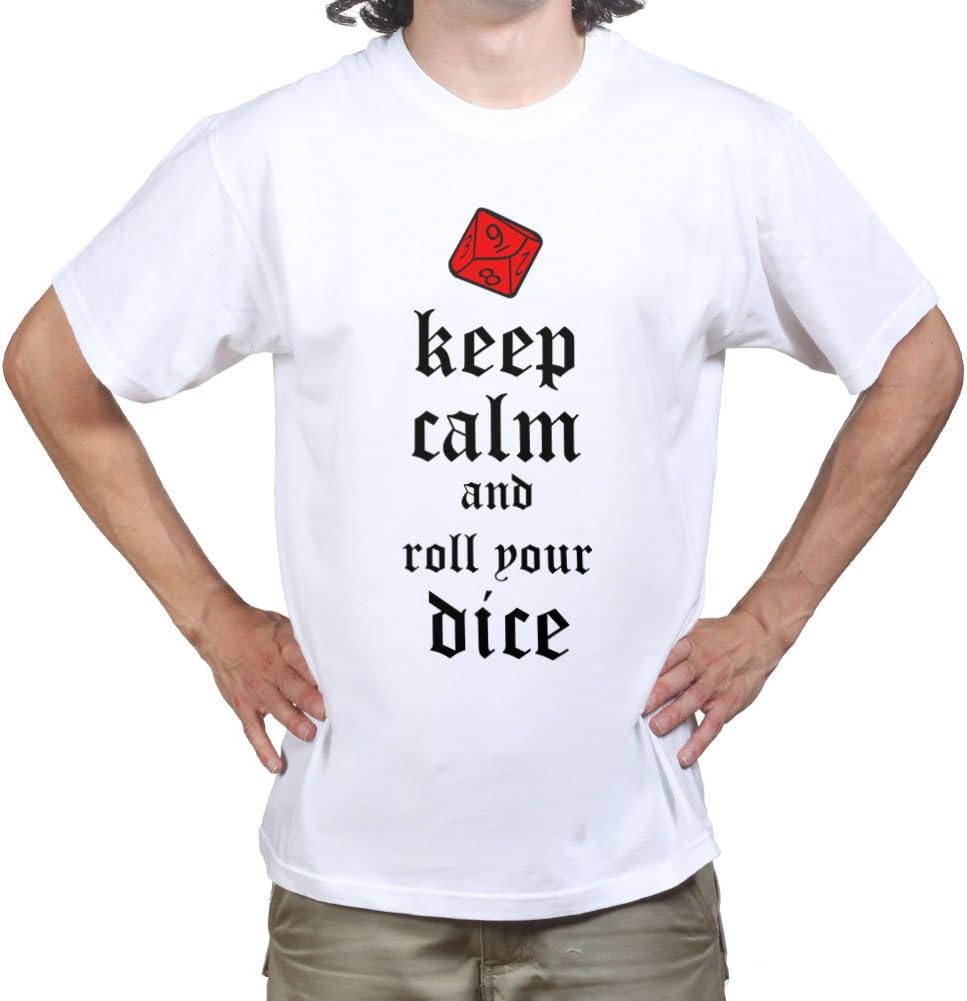 CeePeeTee Mens Keep Calm and Roll The Dice Gaming T-shirt S White