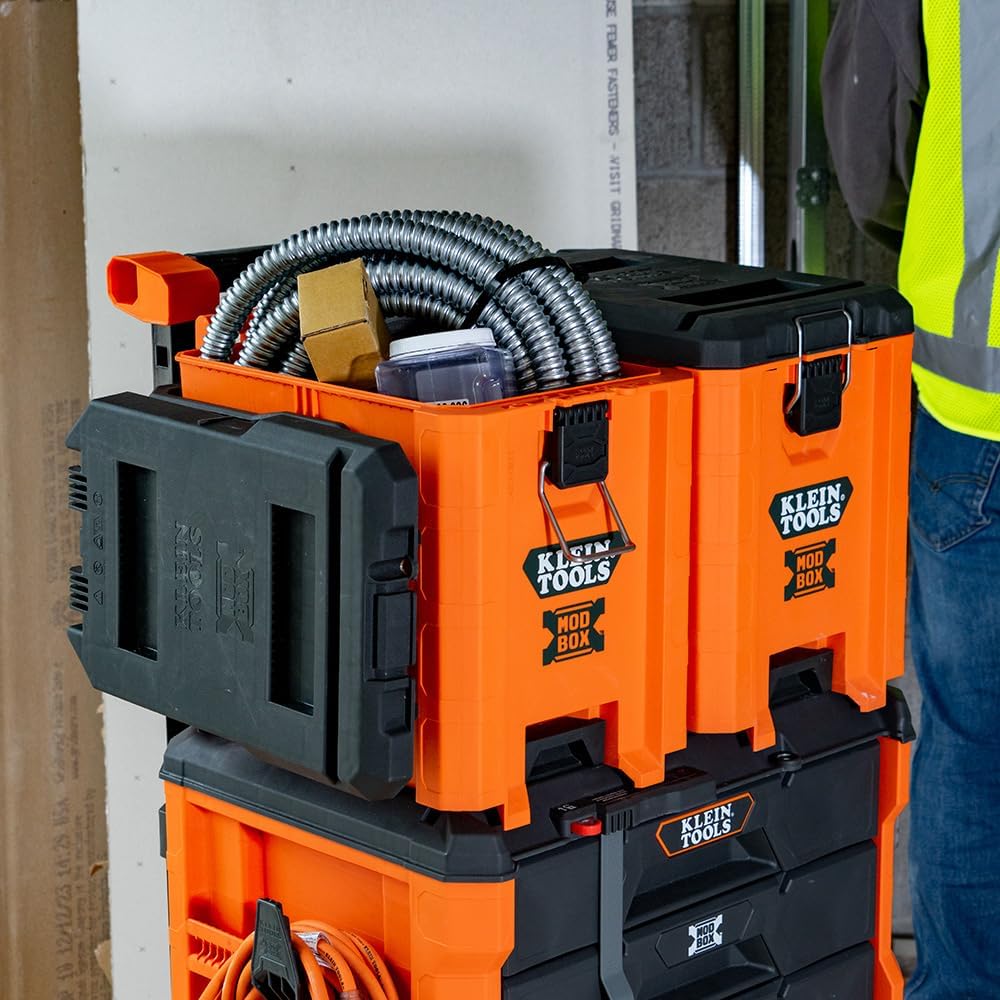 Klein Tools 54824MB MODbox Hybrid Tool Box, Lockable Tool Storage with Removable Lid, Converts to Open Crate, 2 Adjustable Dividers, Connects with all Klein Tools MODbox Components