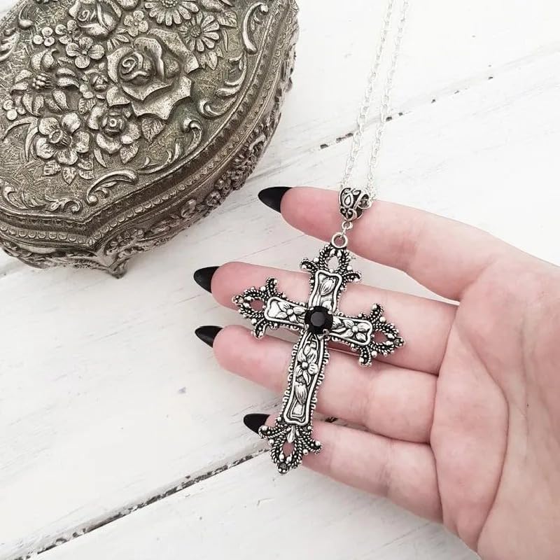 925 Sterling Silver Cross Necklace Y2k, Y2k cross necklace, Crystal Cross Pendant Necklace for Women Men Gothic,