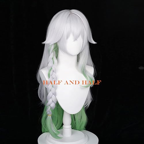 Miniatura 4 de Nahida - Peluca de cosplay de anime Cos, pelucas largas de pelo mixto blanco y verde para mujeres y niñas, fiesta de disfraces de Halloween con