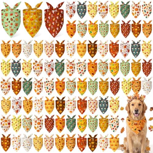 Abbylike 100 Pcs Fall Dog Bandanas Bulk Autumn Leaf Pumpkin Acorn Mushroom