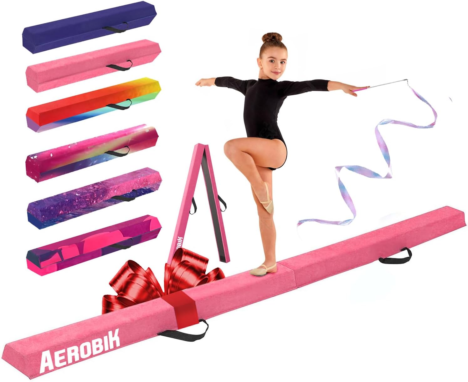 Aerobik | Barra de Gimnasia Plegable 240 cm Rosa | Estable, Antideslizante y Lavable | Niños/Adultos | Cinta de Gimnasia Incluida para un Entrenamiento Completo | Original Corner