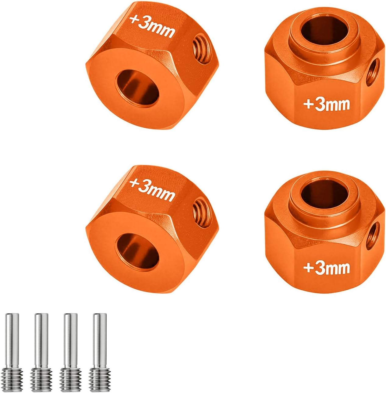 GPM 12mm Hex Wheel Adapters +3mm, 6061-T6 Aluminum Widened Hubs for 1/10 RC Crawler Axial SCX10 III Capra Jeep, 4Pcs (Black)