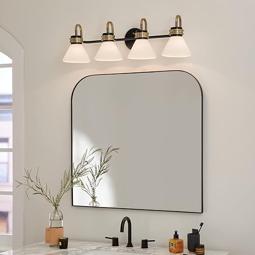 Miniatura 9 de Kichler Farum - Tocador de 4 luces de 34 pulgadas con cristal de ópalo en negro con bronce champán