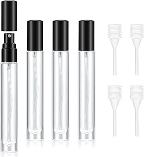 qiwuhai 4 Pcs 10ml/3oz Fine Mist Glass Atomizer Bottles, Mini Refillable Spray Bottles, Small Empty Spray Bottles, Portable Sample Containers Sample Vials for Travel Essential Oil (Black)