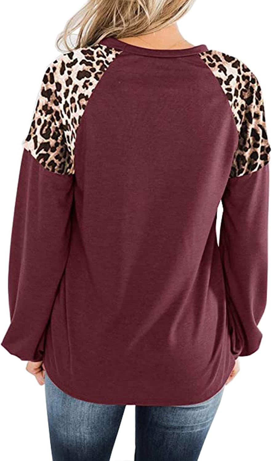 Womens Leopard Print Long Sleeve Shirts Fall Casual Crewneck Color Block Tops Sweatshirts - Image 4