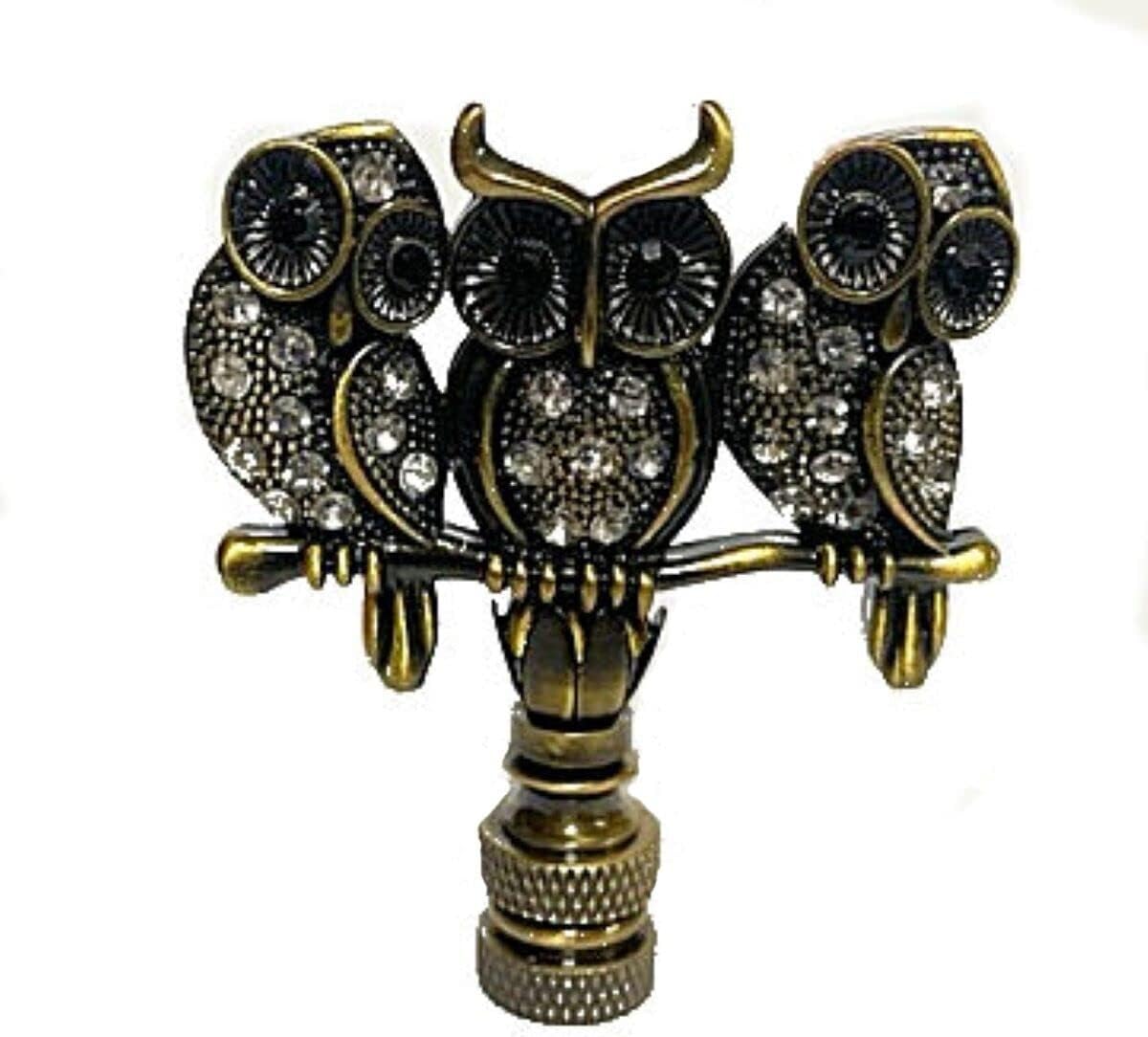 3 OWL LAMP SHADE FINIAL ANTIQUE BRASS W/CRYSTAL BEADS... 1/427 FINIAL