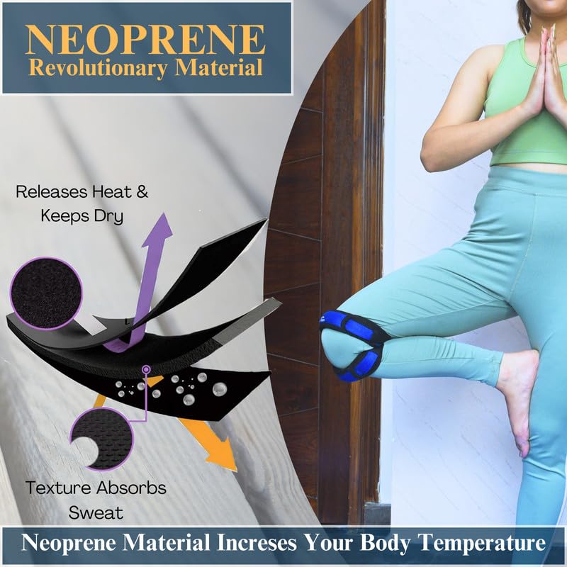 Image of Wonder Care Neoprene Knee Brace with Silicon Gel Pads, Patella Knee Strap for Workout & Sports, Patellar Tendon Strap, Adjustabale Patella Support for Men Women (2, Blue)