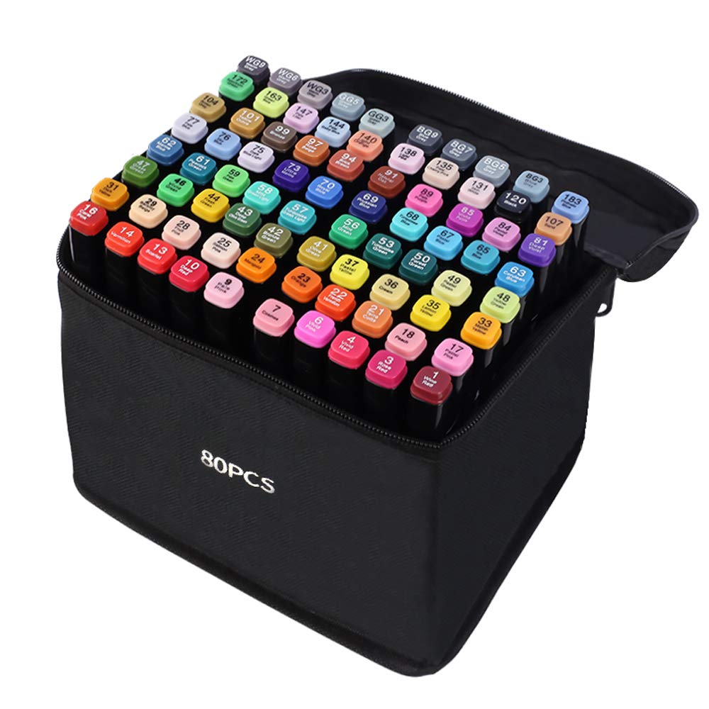 80 Farbige Graffiti Stift Fettige Mark Farben Marker Set Doppelspitze Textmarker für Sketch Marker Stifte Set Mit Aufbewahrungstasche und Markierungsfeld