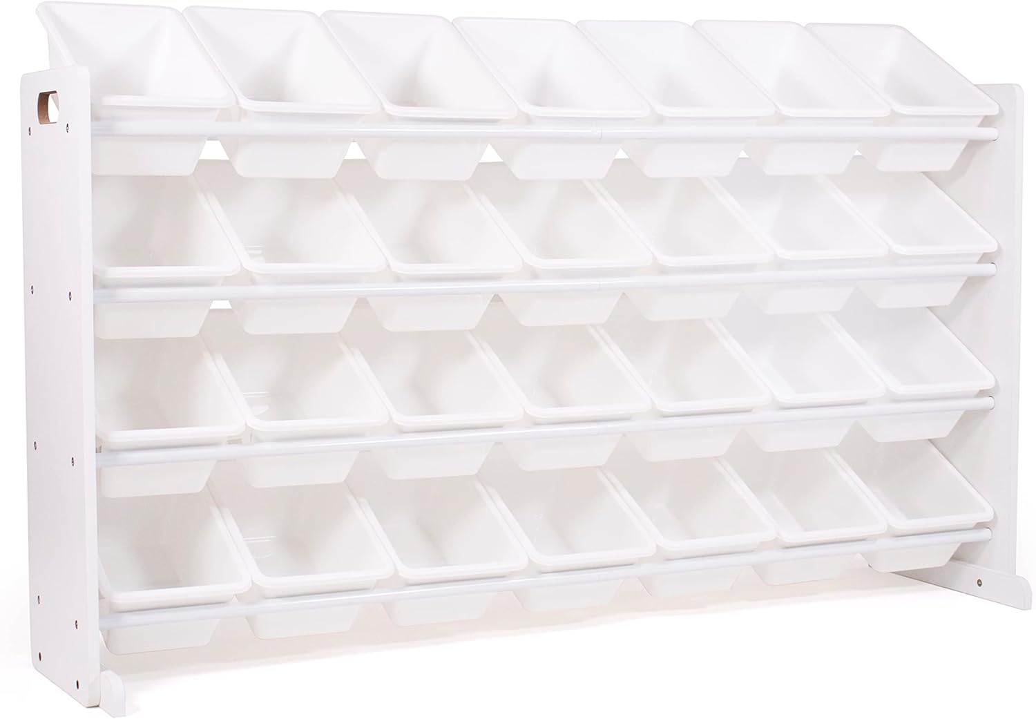 Humble Crew Mega Toy Organizer with 28 Storage Bins – Extra-Large Kids’ Storage Rack with White Wood Frame, 4-Tier Organizer for Playrooms, Bedrooms & Classrooms