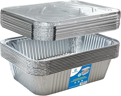 Miniatura 8 de Diplastible Sartenes de aluminio desechables oblongos con tapas, paquete de 100 unidades, sartén de 8.5 x 6 x 2.5 pulgadas, 5 libras con cubiertas