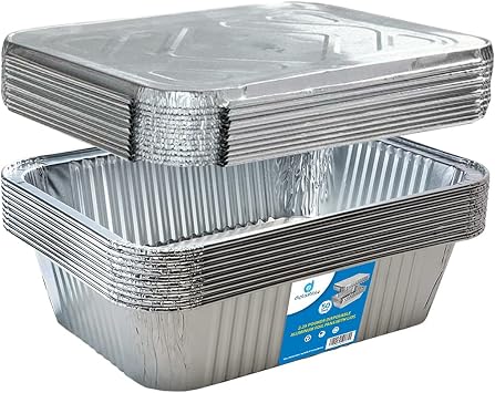 Diplastible Oblong Disposable Aluminum Pans with Lids - 50 Pack - 8.5 x 6 x 2.5 in 5-lb Pan with Foil Covers Perfect for Baking Cooking Food and Storage Container