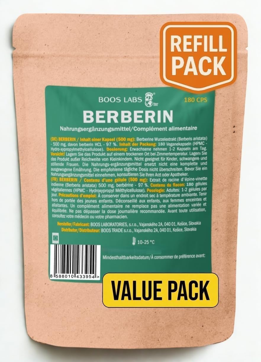 Berbérine I 1000 mg I 180 gélules végétaliennes (150 + 30 gélules supplémentaires) I Gélules de berbérine à haute dose, I 2 gélules par jour I Composition pure sans additifs dans le sachet