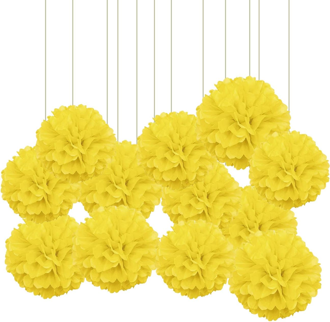 XIKSXITN 12pc White Tissue Paper Pompoms-Hanging Paper Pom Poms Paper Flowers Ball for Party Decorative(10&12inch)