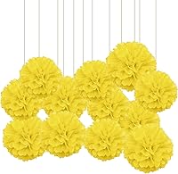 Vista 1 de XIKSXITN 12 pompones de papel de seda amarillos para colgar, bolas de flores de papel para decoración de fiestas (10 y 12 pulgadas)