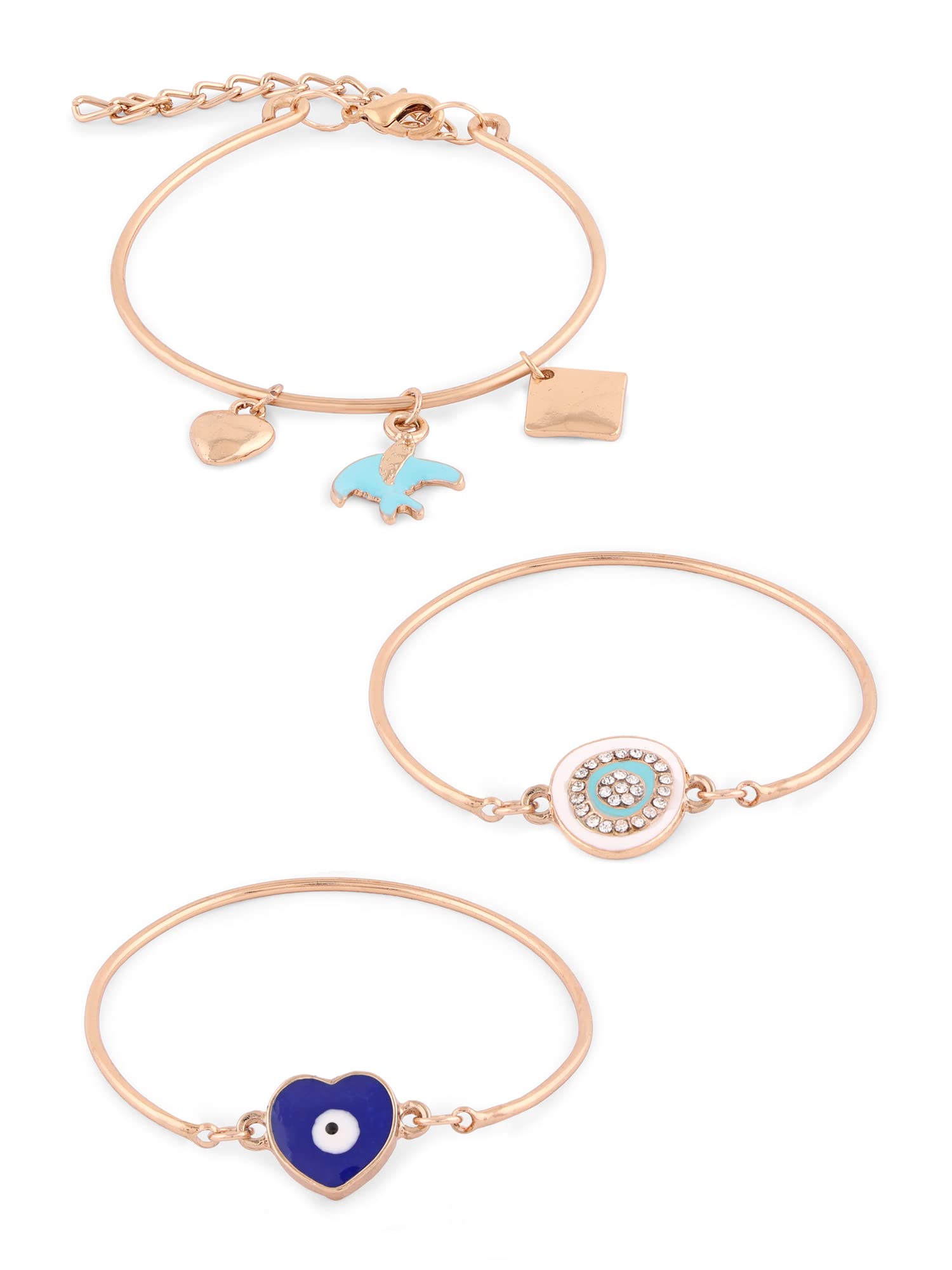 ZAVERI PEARLS Set of 3 Blue & White Enamel Contemporary Evil Eye Stack Bracelets For Women-ZPFK14634 (B0BCGC1XC9) Amazon Price History, Amazon Price Tracker