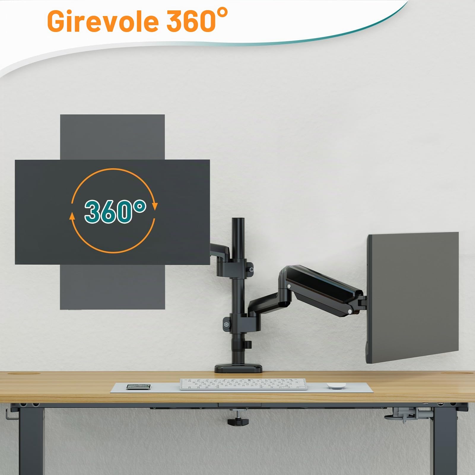 ELIVED Supporto per monitor 2 monitor per schermi da 13 a 32 pollici con VESA 75/100, molla a gas 2 supporti per monitor, girevole a 360°, 9 kg, altezza regolabile braccio monitor EV6032
