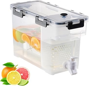Garhelper 1 Gallon Plastic Drink Dispenser, Refrigerator Beverage Dispenser Cold Kettle with Removable Filter Plate & Spigot,Fruit Teapot Lemonade Drink Containers for Kitchen Home Party Bar Wedding