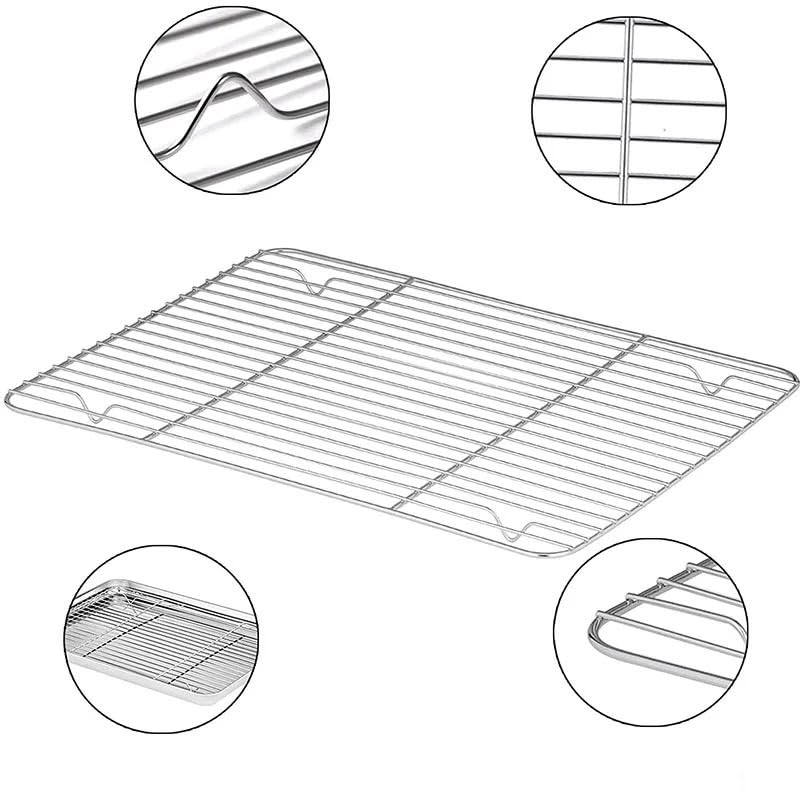 Bandeja horneado acero inoxidable rectangular con rejilla extraíble | Bandeja rectangular antiadherente apta for hornear, asar y asar alimentos en el horno.(L set)