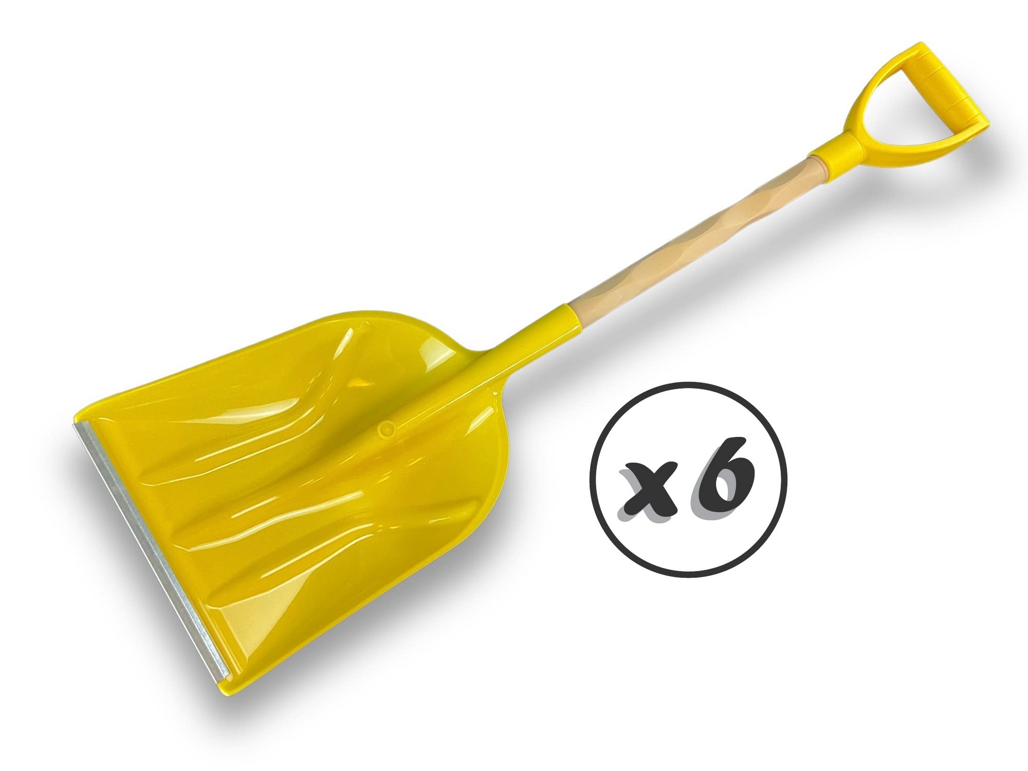 Zestaw 6 lekkich, zdejmowanych łopat do śniegu z tworzywa sztucznego z metalowym ostrzem i uchwytem | 25 cm | Żółty | Kibros PENDEMJx6