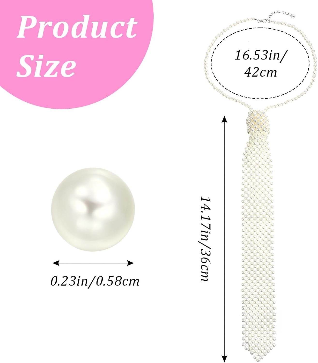 Pearl Tie Necklace for Women, White Artificial Pearls Neck Handmade Weaving Shirt Necklace Beaded Ties Accessories for Shirt Daily Dress Party Beach